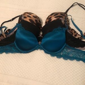 3 bras.  34A, 36A.  Cheetah print adds 2 cup sizes